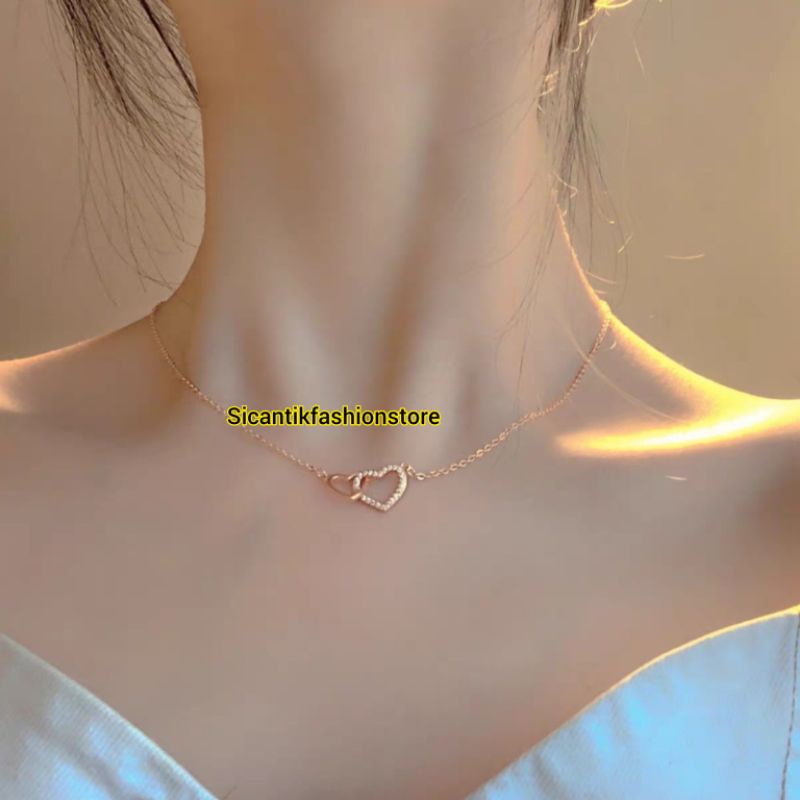 KALUNG TITANIUM WANITA LIONTIN LOVE COUPLE PERMATA ASLI TITANIUM TERBARU TERLARIS ANTI KARAT SELAMANYA KALUNG TITANIUM FASHION STYLE WANITA KOREA KALUNG WANITA TRENDING SISIK NAGA VINTAGE TRENDING LAPIS EMAS 18K PERHIASAN WANITA