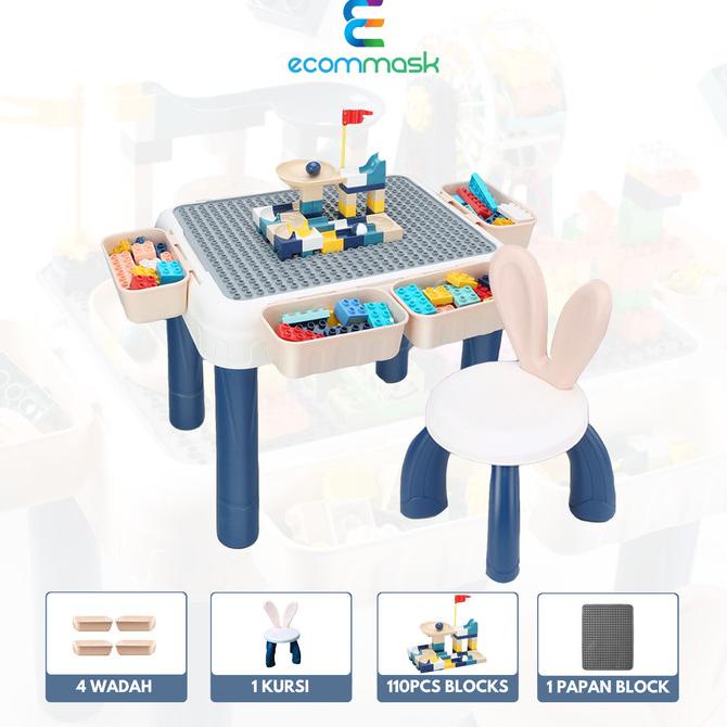 TERBARU SET MEJA LEGO ANAK MULTIFUNGSI / MEJA BELAJAR ANAK LEGO + BANGKU BERKUALITAS
