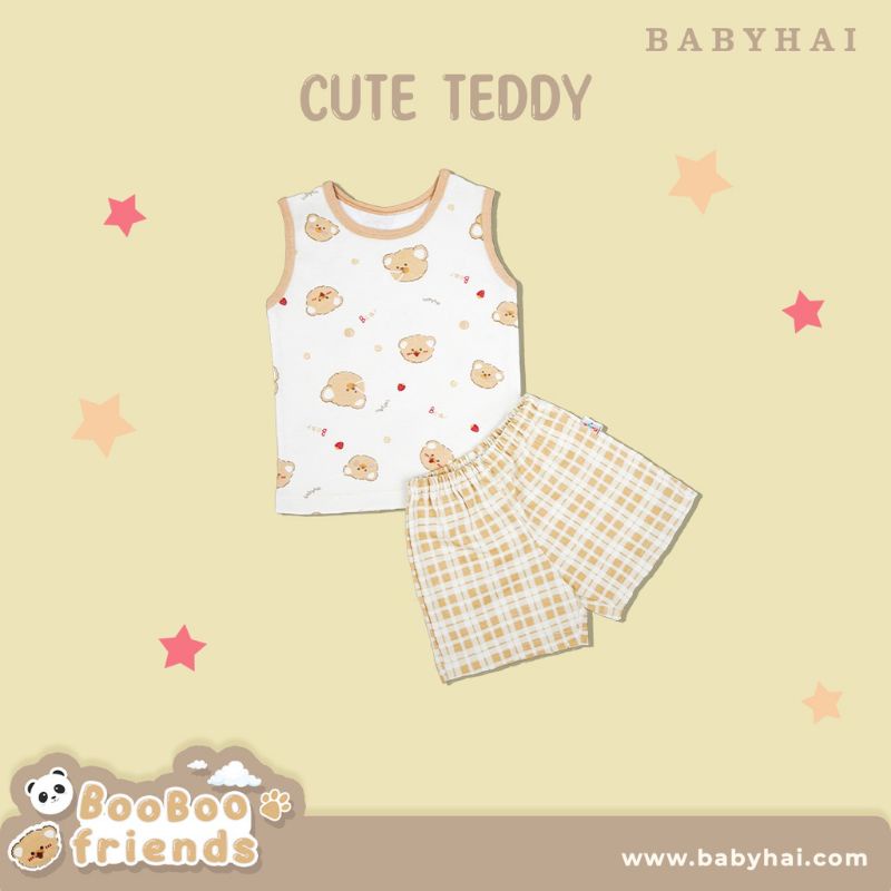 babyhai setelan kutung anak laki-laki dan perempuan ( unisex ) motif Teddy,panda,blu sky / setelan babyhai kutung terbaru / setelan singlet bayi cewe dan cowo motif panda bahan cotton premium