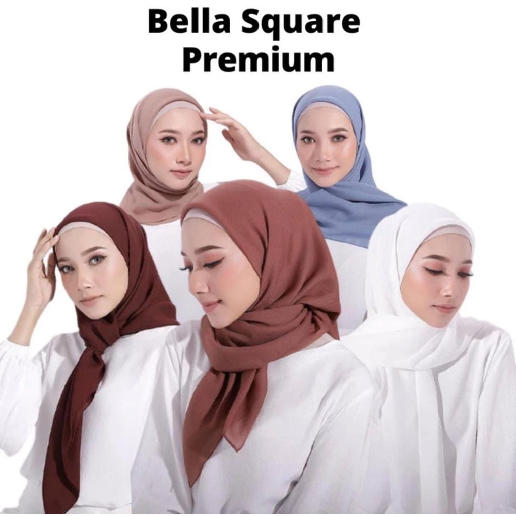 HIJAB JILBAB KERUDUNG BELLA SQUARE POLOS POLYCOTTON SIFON PREMIUM WITH TA