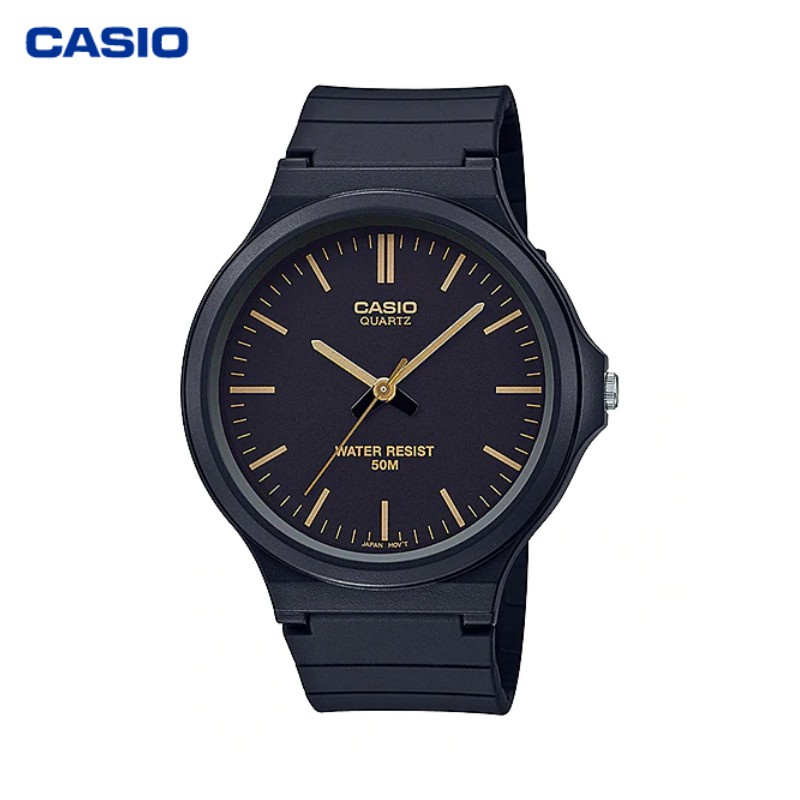 Casio Original MW240-1E2 / MW-240-1E2 Jam Tangan Pria Analog Karet Hitam Emas