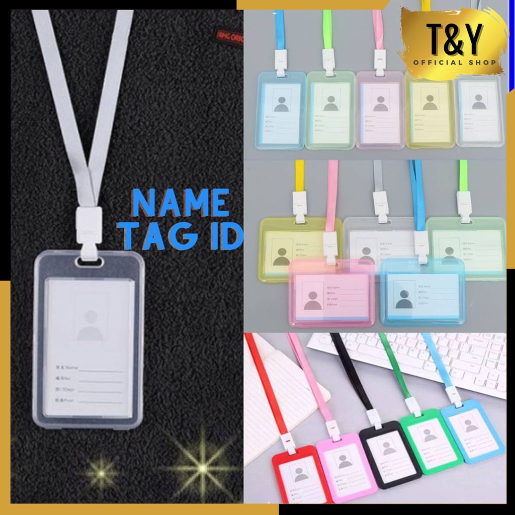 T&amp;Y Name Tag Id Card Transparant Gantungan Kartu Nama Plastik Vertical Lanyard Potrait Motif Polos Warna Warni Tanda Pengenal Bening Horizontal