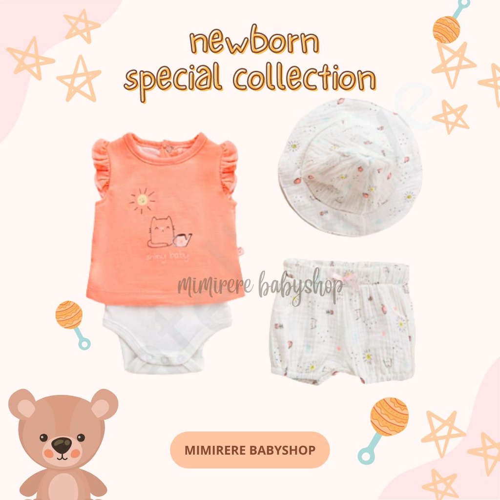 3in1 Set Jumper Buckle Hat Celana Pendek Newborn Prematur