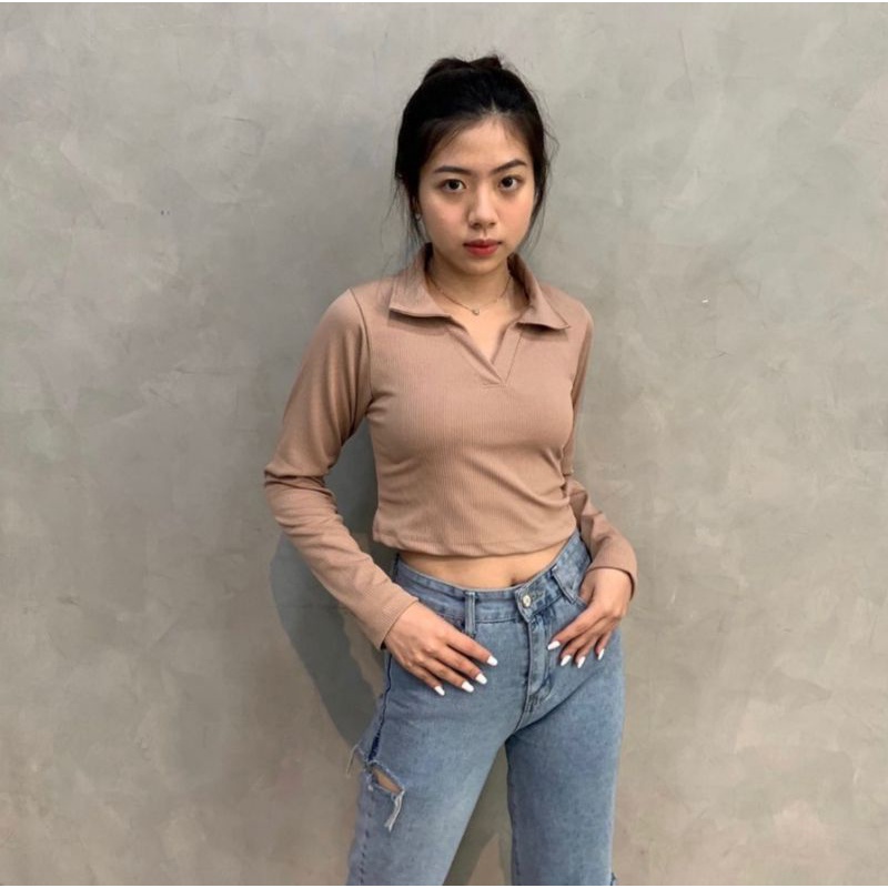 Yansan Switer Rajut / Cardigan Rajut Crop Top Polo Basic Lengan Panjang Premium / Cardigan Rajut kekinian / Crop Basic korean style model terbaru / Sweater Cardigan wanita terkini