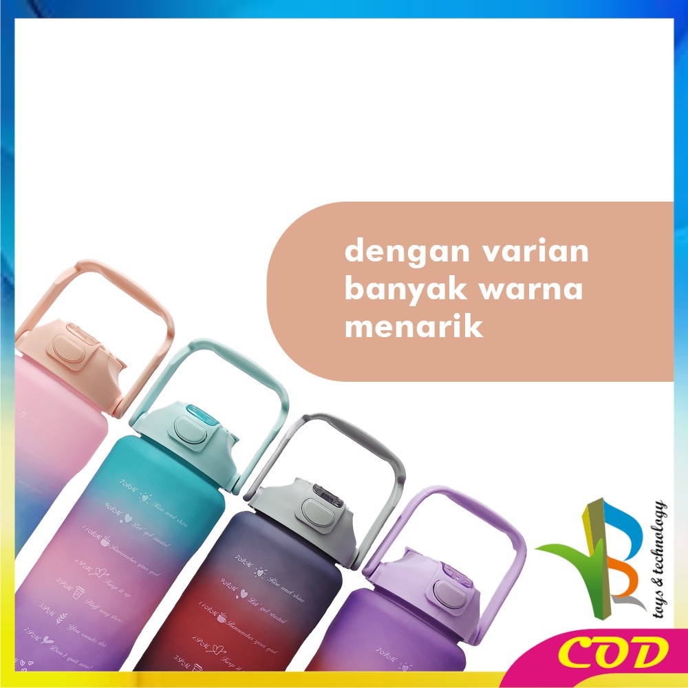 RB-C581 Botol Minum Tumbler 2Liter Gradasi Viral / Botol Air Motivasi Thumbler Pelangi Botol Penanda Waktu BPA Free