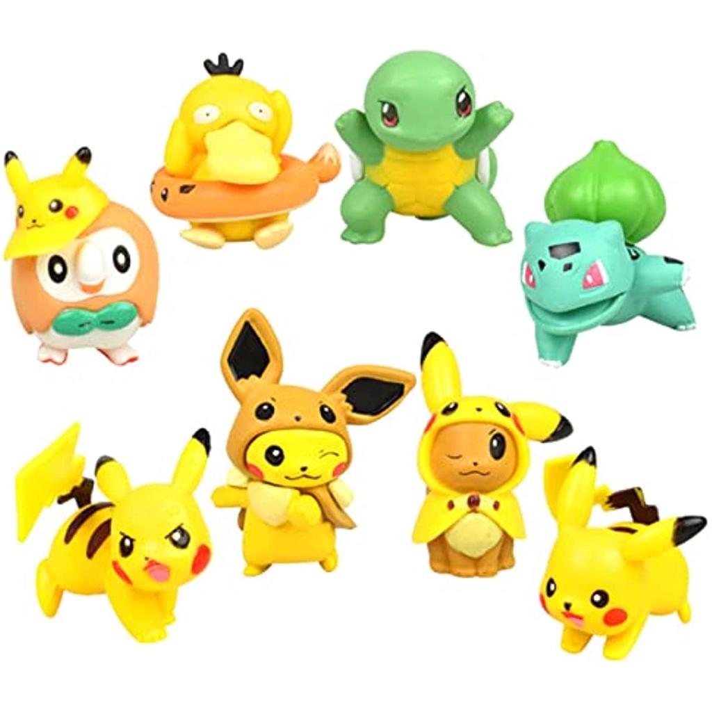 8pcs / set Mainan Action Figure Pokemon Pikachu Squirtle Bulbasaur Bahan PVC Untuk Dekorasi Kue