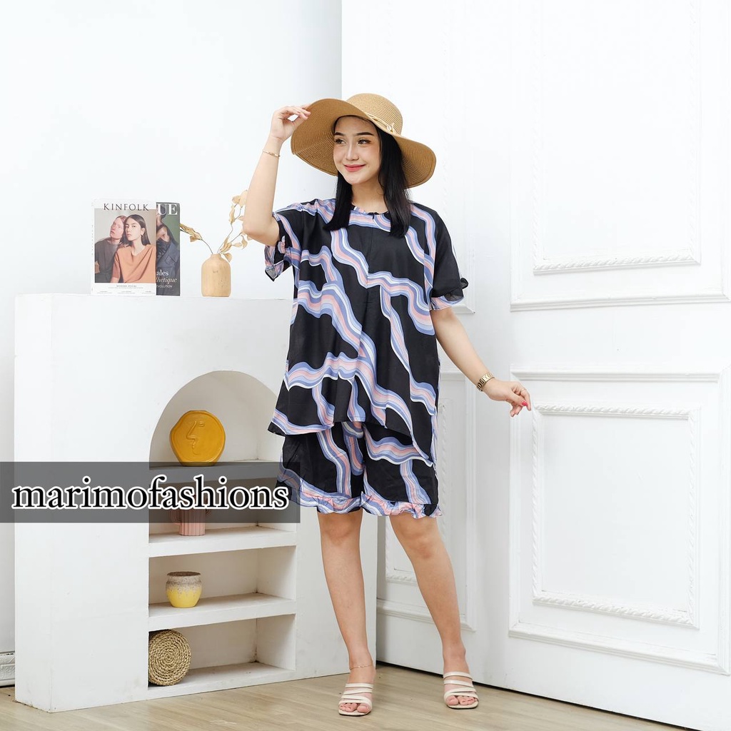 MINI SET Setelan Wanita Rufle Baju Tidur Rayon Kekinian marimofashions