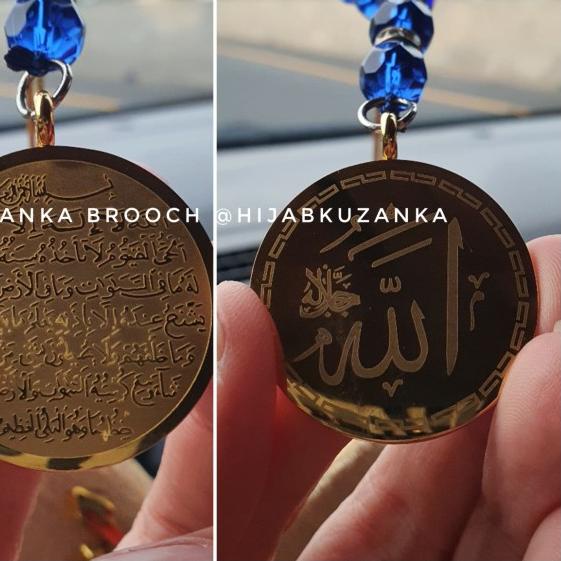 hiasan gantungan mobil / tasbih kaligrafi ayat kursi Allah - Liontin Silver