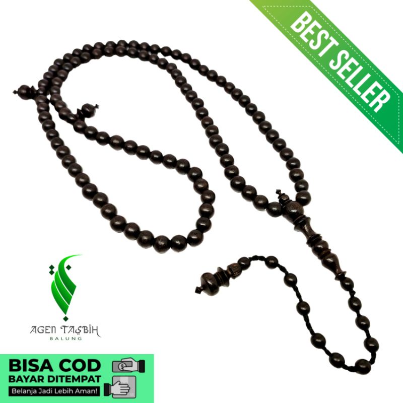 Tasbih Kelor Hitam Size 8mm, Motif Bulat/Tasbih Muslim 99Butir