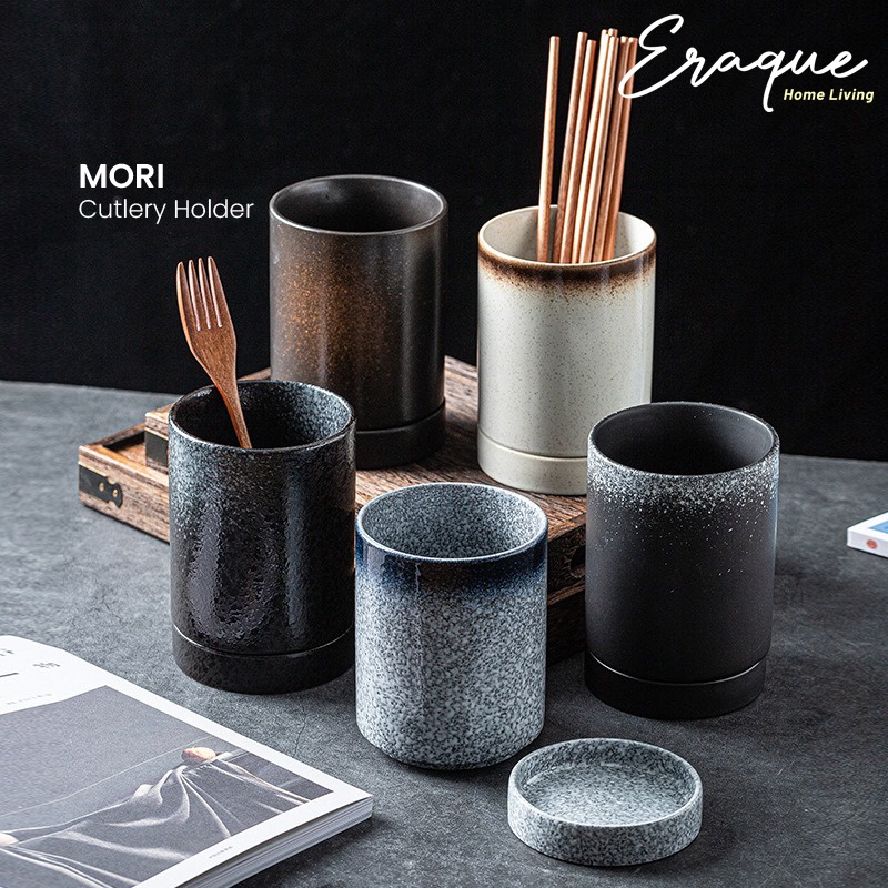 Mori Cutlery Holder / Wadah Tempat Penyimpanan Alat Makan Sendok Garpu Keramik Jepang Unik Mewah / S