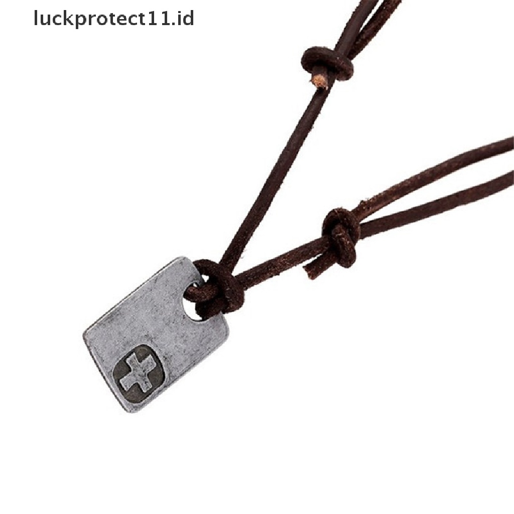 Kalung Rantai Adjustable Bahan Kulit Imitasi Gaya Vintage Untuk Pria