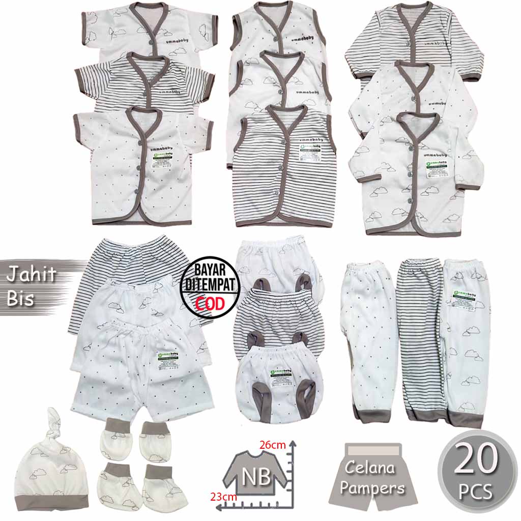 20 Pcs Baju Bayi Celana Bayi Setelan Bayi Baju Bayi Newborn Baju Bayi Baru Lahir Atasan Bayi Baju Bayi Kado Murah Baju Bayi Lucu Baju Bayi Seri Abu Ekonomis Gift Set Grey Monochrome