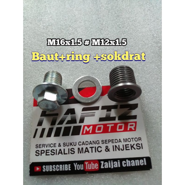 sokdrat baut oli m16xm12 ( set lengkap baut+ring+sokdrat ) perbos baut oli m16xm12 bos baut oli set