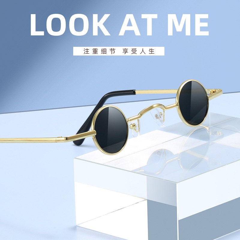 Kacamata Hitam Bingkai Bulat Kecil Bahan Logam Gaya retro Punk hip-hop Untuk Pria Dan Wanita