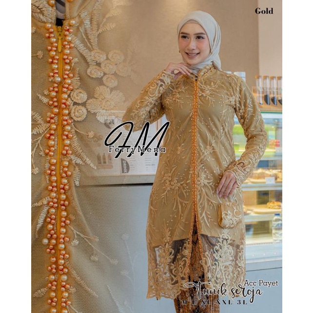 Permata Olshop / Setelan Kebaya Tunik Busui Tulle Payet Modern Seroja / Kebaya Modern / Kebaya Kondangan / Kebaya Pesta Mewah / Kebaya Wisuda / Kebaya Seragam / Kebaya Payet / Tunik Kebaya Jumbo Ld 125