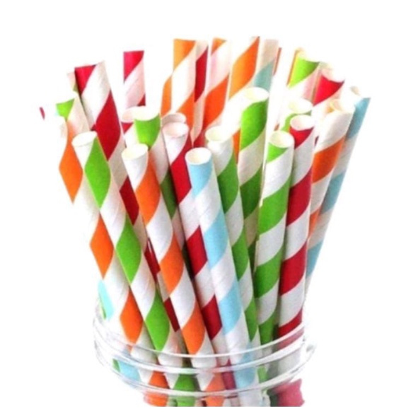 ( 5 Pcs ) Sedotan Kertas / Paper Straw / Party Straw / Sedotan Motif Warna