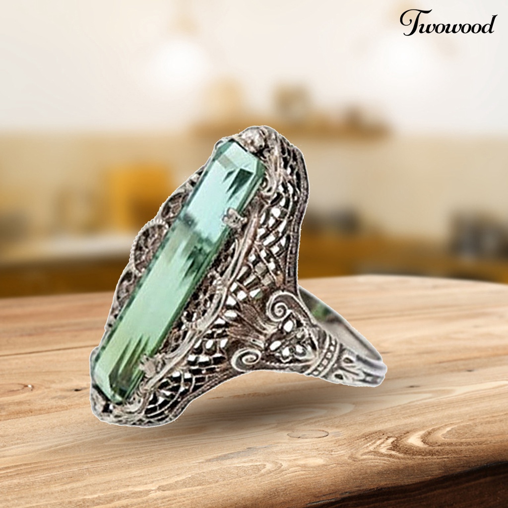 Cincin Wanita Model Hollow Out Aksen Cubic Zirconia Warna Hijau Gaya Vintage Untuk Pesta Pernikahan