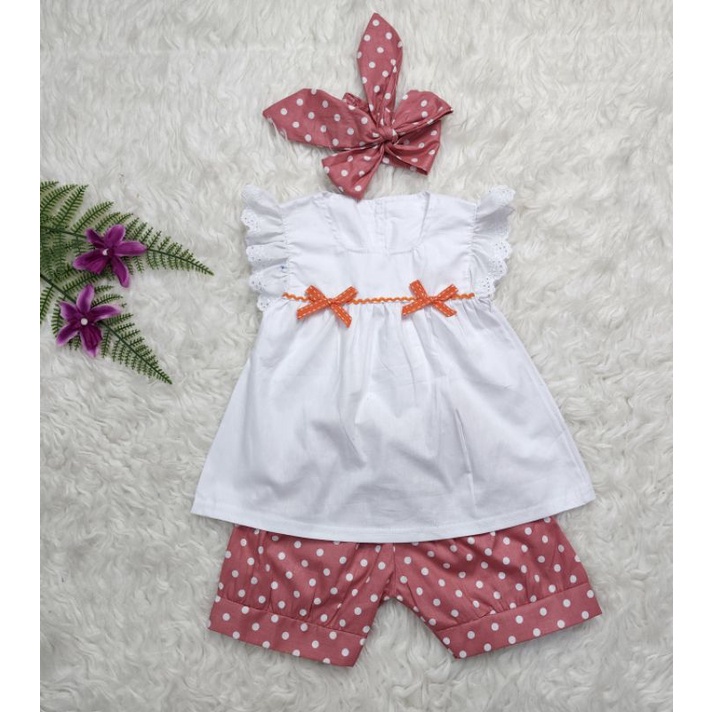 baju bayi perempuan Set Celana Hannia ff009