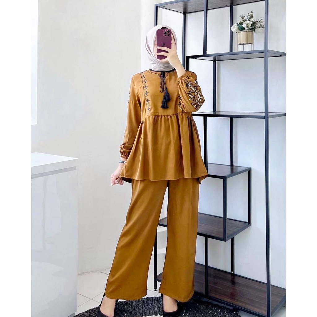 DEFANA SET SHAKILA PREMIUM MIX BORDIR ASLI SUPER MEWAH SETELAN BAJU WANITA BLOUSE DAN  KULOT ONESET 