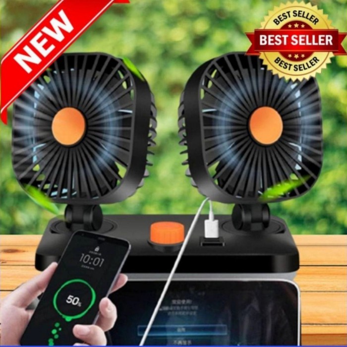 kipas angin mobil USB double headed 24volt 12volt