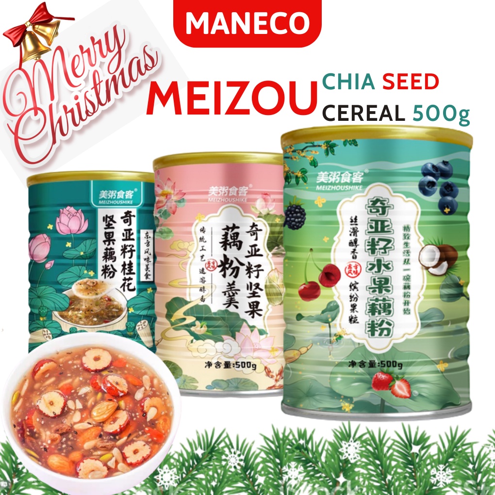 

JAPANESE CHIA SEED CEREAL, MEIZOU CHIA SEED CEREAL Oufen Lotus Root Powder Bubuk Akar Teratai Makanan DIET Chia Seed Nuts Fruits 500gr
