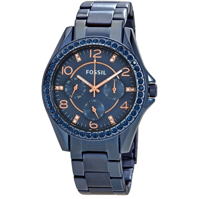 Jam Tangan Wanita ES4294 Riley Multifunction Ladies Blue Dial Blue Stainless Steel Strap