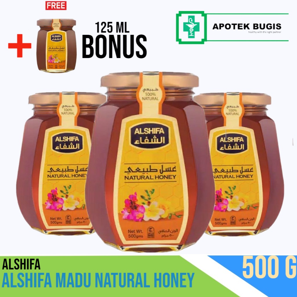 ALSHIFA Madu Natural Honey 500gram + Free 125gram madu Stamina Daya Tahan Tubuh Madu Asli Murni 100%