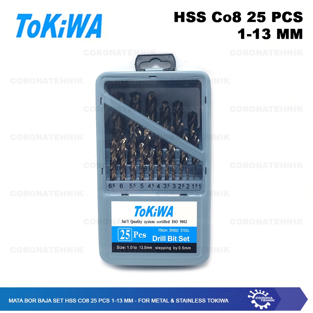 Tokiwa - Mata Bor Baja Set HSS Co8 25 Pcs 1-13 mm - Metal &amp; Stainless