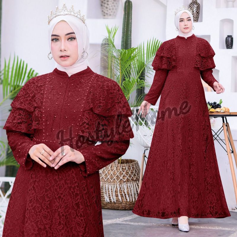 (NEW) CALILA - BAJU DRESS GAMIS MAXI MAXY FULL BRUKAT BROKAT BUSUI FRIENDLY WANITA MUSLIM UKURAN S M