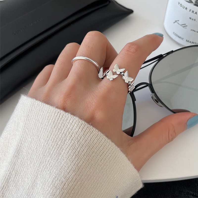Cincin Model Terbuka Desain Kupu-Kupu Geometris Dapat Disesuaikan Gaya Vintage Minimalis Untuk Wanita