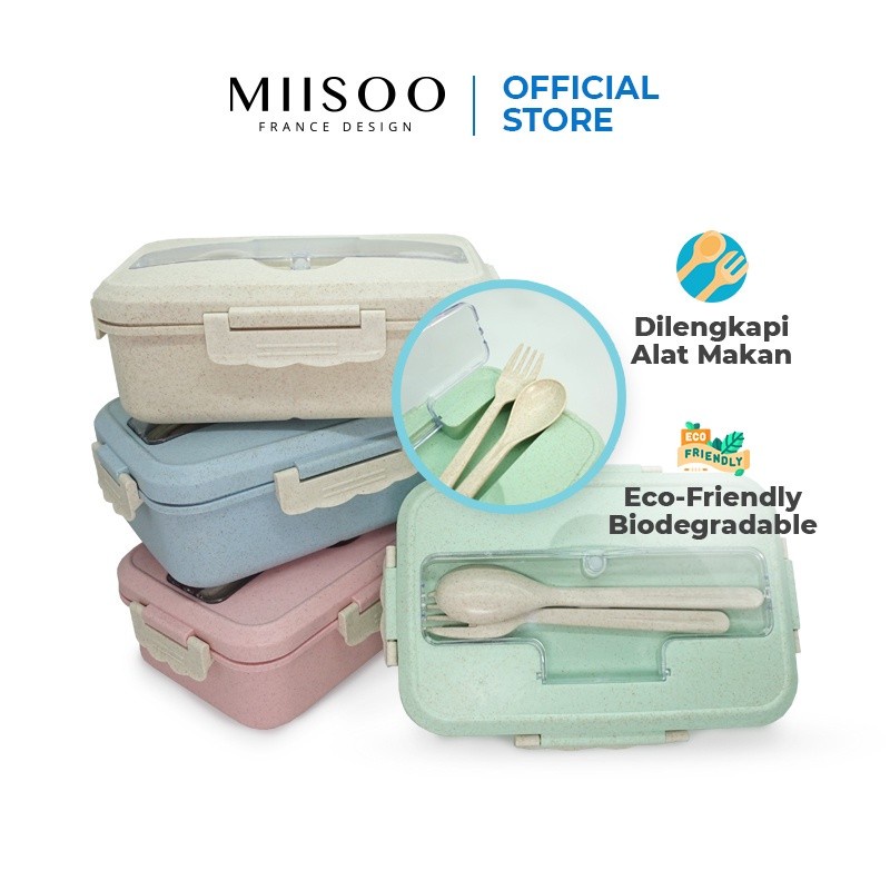 Miisoo Lunch Box Set Kotak Bekal kotak makan Anti Tumpah