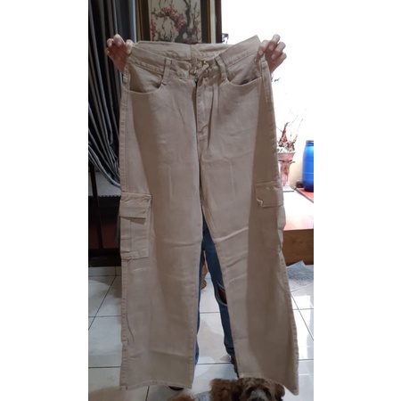 Sevins - Highwaist jeans cargo cream 27-34