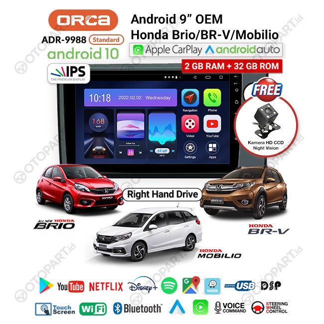 Head Unit Tv Android 9" Inch + Frame Oem Honda Mobilio Orca
