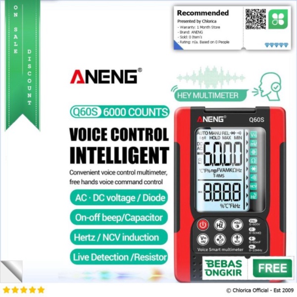 Dijual ANENG Multimeter Digital Tester Speech Recognition True RMS - Q60S - Black Red ANENG Berkuali