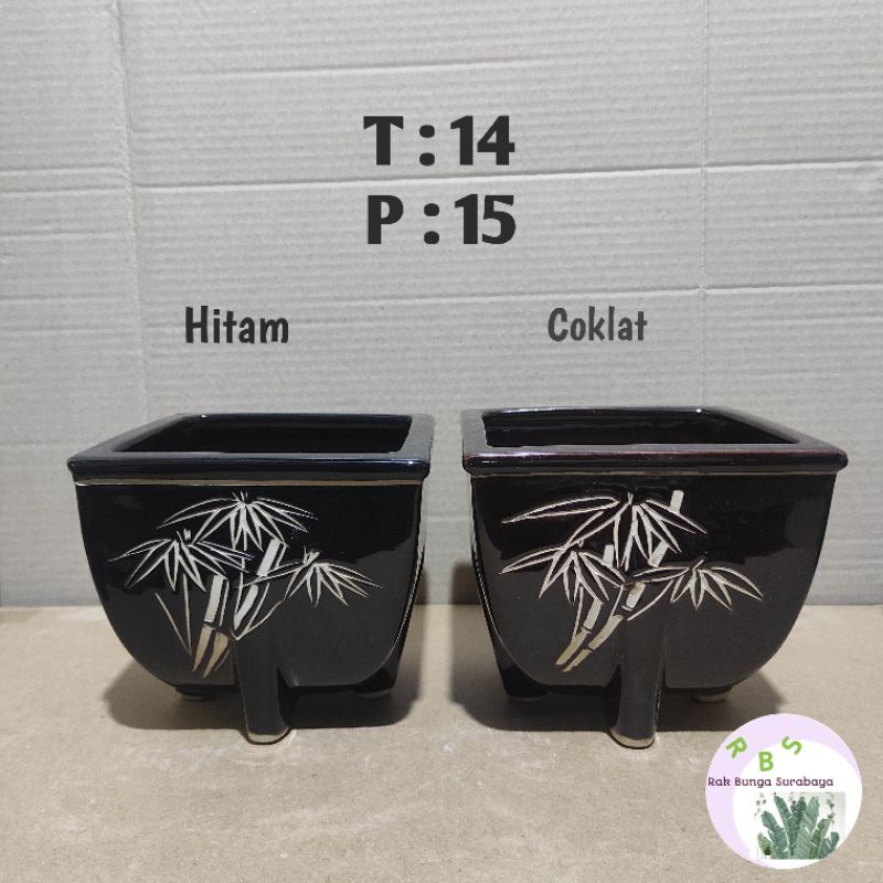 Pot Bunga Keramik Motif Bambu Murah