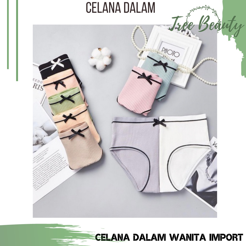 Celana Dalam Wanita Motif Pita Bahan Katun Fashion Korea