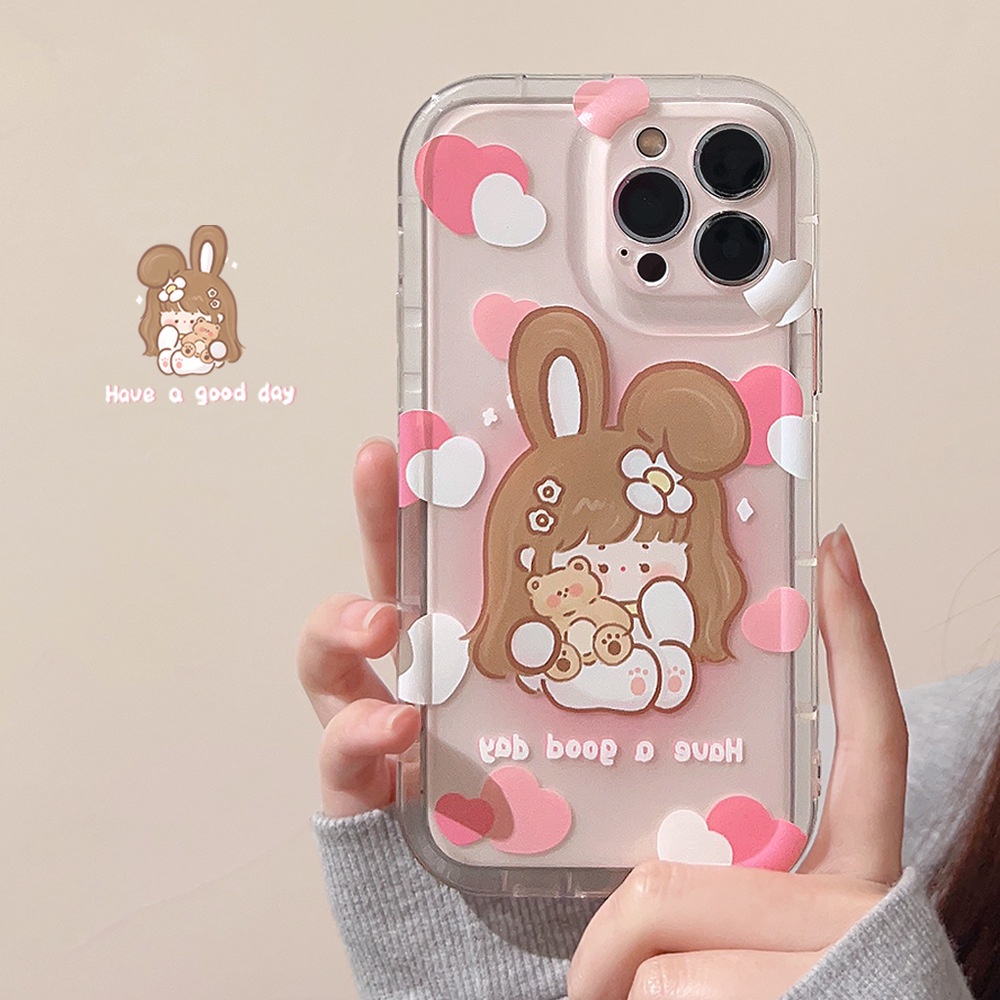 Ins Casing Softcase Transparan Print Kartun Beruang Lucu Untuk Iphone 14 11 12 13 PRO MAX