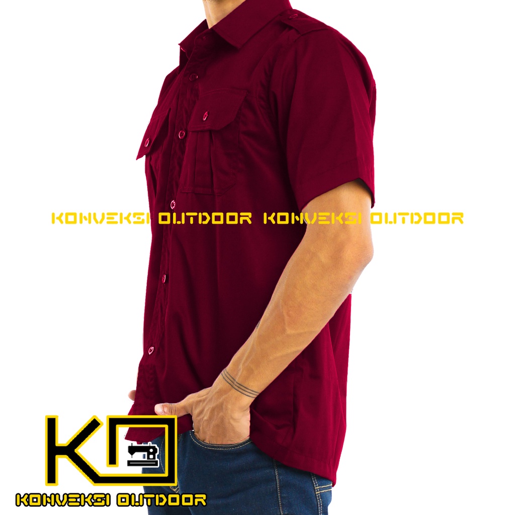 BAJU KEMEJA LAPANGAN SERAGAM ATASAN PDL PDH OUTDOOR LENGAN PENDEK - Pakaian Kerja Kantor Group Cargo Gunung Taktikal Comunitas Kemeja Dinas PNS Safari Satpam Security Keamanan American Amerika Paspampres Partai Prabowo - Warna Maroon Konveksi Outdoor