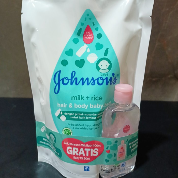 JOHNSONS BABY HAIR &amp; BODY BATH REFILL 400ML MILK+RICE FREE BABY OIL