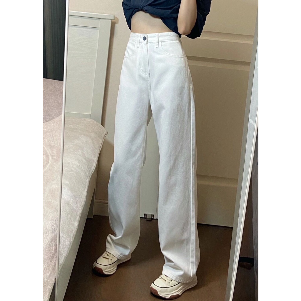 New putih celana jeans panjang wanita high waist kulot