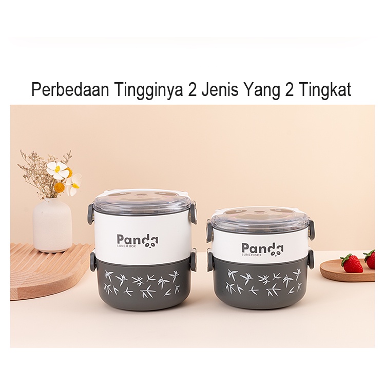 Lunch Box Set 2 Tingkat Motif Panda Lucu Bisa Menggunakan Microwave Missshop