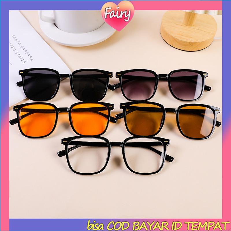 Kacamata Hitam Anti Radiasi Kacamata Korea Fashion Retro Bingkai Hitam Sunglasses Untuk Wanita/Pria F