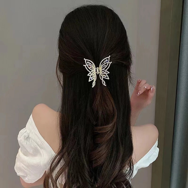 Jepit Rambut Model Butterfly Besar Aksen Mutiara Gaya Korea Untuk Wanita