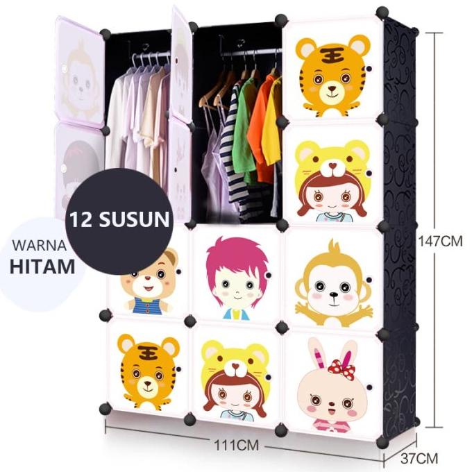 

Lemari pakaian plastik rak susun serbaguna lemari baju anak 12 kotak stock ready