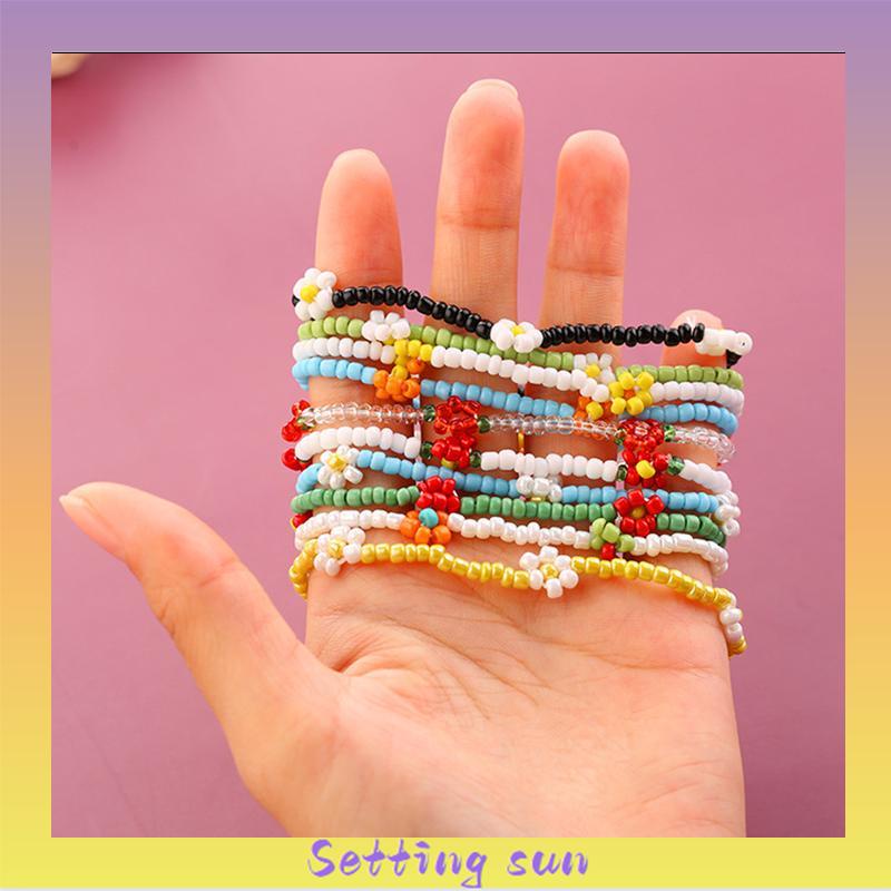 Anyaman gelang kaki manik-manik beras warna-warni Gaya pantai Bohemian daisy gelang kaki wanita TN