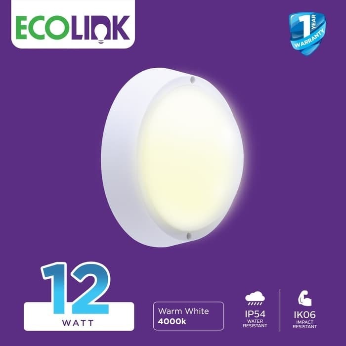 ECOLINK BH007 Lampu Tempel 12W LED Plafon 12Watt Bulb Bohlam Dinding 12 Watt - 4000K Kuning Cerah