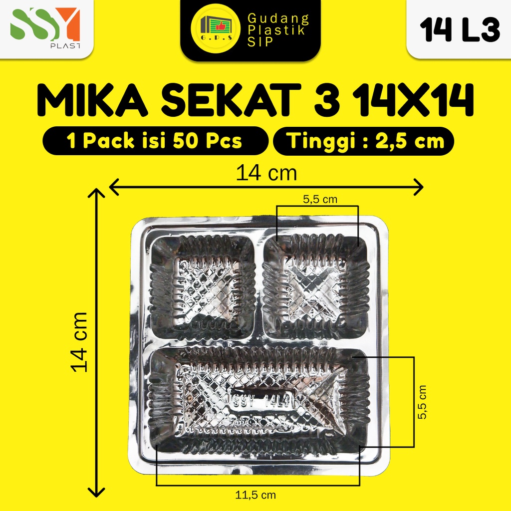 Mika Dus Nasi Sekat 3 Bening UK 14x14 isi 50 pcs