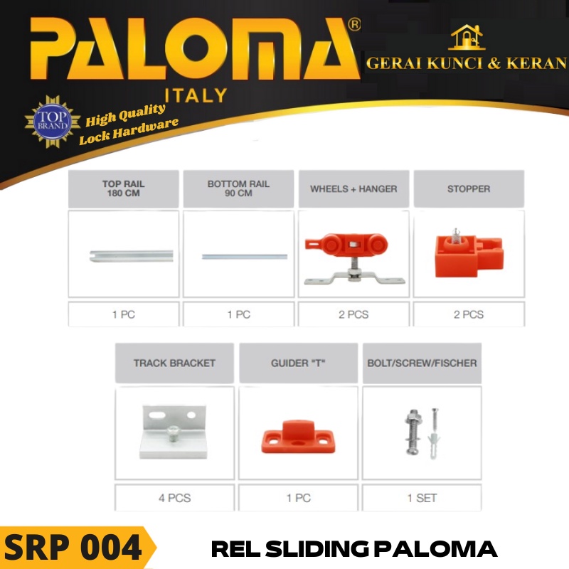 REL SLIDING PALOMA SRP 004 KAPASITAS 45KG  PANJANG 1,8 METER SATU PINTU