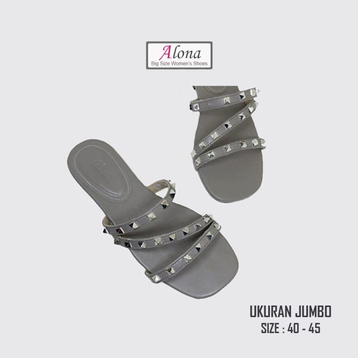 ORIGINAL Aln-142 Sandal Wanita Ukuran Jumbo | Besar | Flat Big Size 40-45 - Black, 44