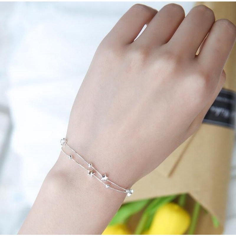 Gelang Tangan Wanita Desain Manik Bintang Ganda Elegan Casual Kualitas Tinggi Untuk Pesta / Hadiah